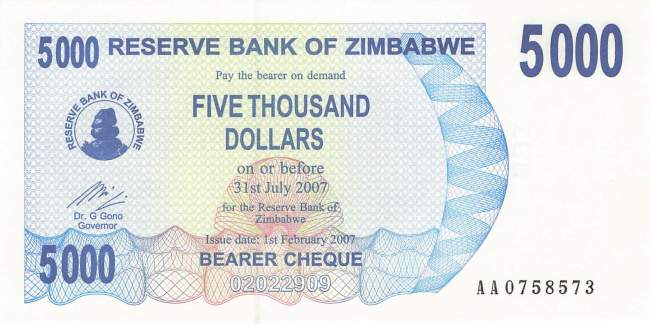 5000 Dollars Zimbabwe p.45 2007